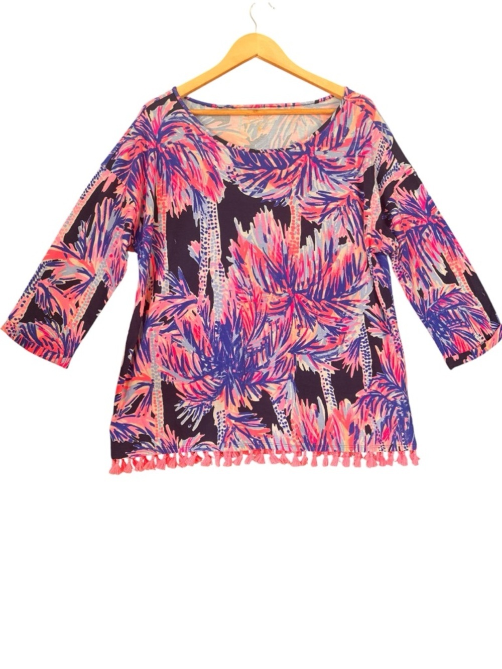 Lilly Pulitzer Mercer Top in Bright Navy Palms Up – Sz L - Picture 2 of 14